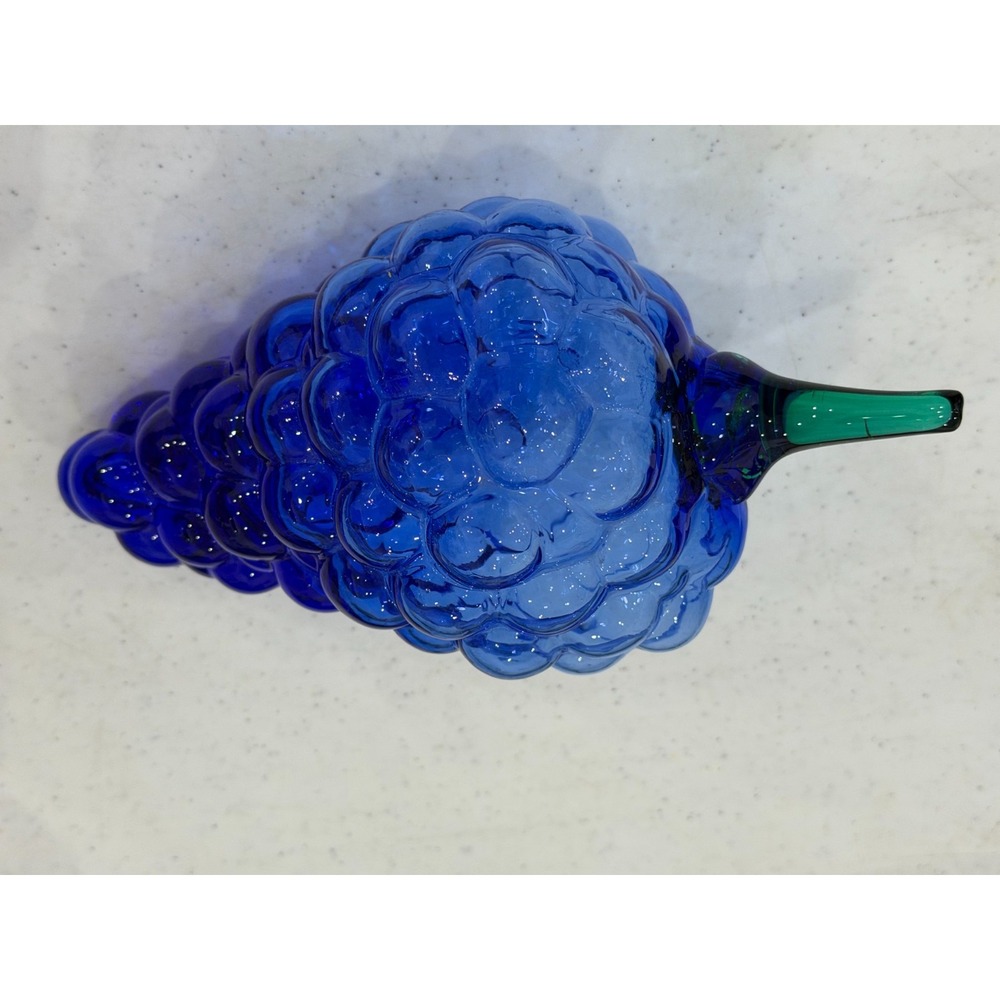 Hand blown Glass Grapes Mid Century Cobalt Blue 8.25" Fruit Art - Picture 5 of 9